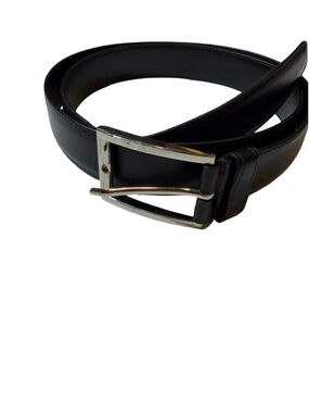 Prada Black Leather Belt Silver Buckle Italy Designer Classic Minimalist read